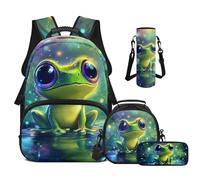 Cugasmaru Zaino per la scuola per ragazze 43,2 cm set di borse per la scuola carino borsa per il pranzo, astuccio, custodia per bottiglia Warter, Rana, Zaino per bambini