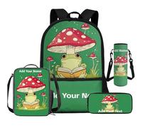 Cugasmaru Zaino per la scuola per ragazzi e ragazze con scatola per il pranzo Kawaii borsa da scuola set regali alla moda, Fungo Rana, Zaino per bambini