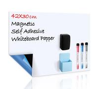 CUHIOY Lavagna Magnetica Bianca a Secco Autoadesiva in Formato A3 con Nuova Tecnologia Antimacchia, Perfetta per il Frigorifero per Lista Spesa e Bacheca per Ufficio, 3 Penne