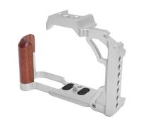 Cuifati Gabbia per Fotocamera in Lega di Alluminio con Manico in Legno, Mezza Gabbia della Fotocamera per Microcamera ZFC, Dotata di Fori Filettati 1/4in-20 e Interfaccia di Avvio a (SILVER)