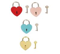 Cuifati Lucchetti a Forma di Cuore con Chiavi, Confezione da 4 Lucchetti | Piccole serrature retrò per diario, portagioie, bagaglio, viaggio, deposito, albero dei desideri, rosso oro rosa blu