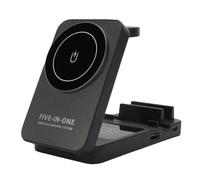 Cuifati Stazione di Ricarica Magnetica Wireless Pieghevole 5 in 1, Dock di Ricarica Wireless per più Dispositivi i phone Serie 17 16 15 14 13 12, Airpod, apples watch (nero puro)