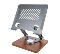 Cuifati Supporto per Laptop in Legno Girevole a 360° con Telaio in Alluminio, Altezza Regolabile su Doppio Asse, Design Ventilato per Tablet e Laptop Fino a 17,3 Pollici