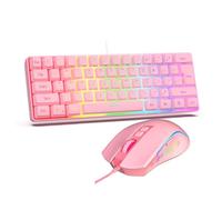 Cuifati Tastiera da Gioco e Mouse Combinati, Retroilluminazione RGB, Tastiera Meccanica Cablata USB 61 Tasti 60%, Ottica Mouse DPI Regolabile per Gioco e Lavoro, con Tappetino per (Set rosa)