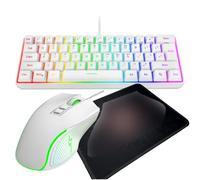 Cuifati Tastiera da Gioco e Mouse Combinati, Retroilluminazione RGB, Tastiera Meccanica Cablata USB 61 Tasti 60%, Ottica Mouse DPI Regolabile per Gioco e Lavoro, con Tappetino per (Insieme bianco)