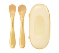 Cuillère Bébé En Silicone Souple - Lot De 2 Ustensiles D'Apprentissage Avec Étui De Rangement, Sans BPA, Cuillère De Sevrage Douce Pour Gencives, Idéal Purées Et Premiers Repas (Bleu/Rose)