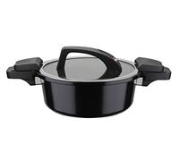 GSW Energies - Pentola con coperchio in vetro Gourmet nero, 24 cm, 4 l, colore: Nero