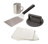 Cuisinart Kit Pressa Burger in Ghisa 17 cm | Smash Burger Press con Spatola e Carta Antiaderente | Pressa Robusta per BBQ, Piastra e Padella | Interno/Esterno