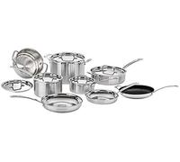 Cuisinart MCP-13 Multiclad Pro - Set di pentole in acciaio inox, 13 pezzi, con struttura a triplo strato, anima in alluminio e coperchi autoincollanti, colore: Argento