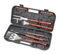 Cuisinart - Set di attrezzi da 13 pezzi con manico in legno | Accessori e utensili per barbecue | Acciaio inossidabile | Spatola da chef, pinze, portamais, spiedini, pennello per imbiancare, pennello