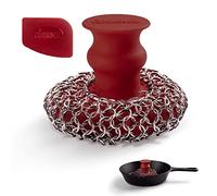 Cuisinel Strofinatore per camicia a catena in ghisa + raschietto per padella, lussuoso detergente ergonomico in acciaio inox/silicone per pentole e padelle - design alimentare - facile da pulire
