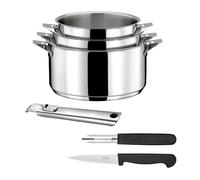 CUISINOX - Eclipse - Set cottura e posate - Pentole 16/18/20 cm, pelapatate e coltello da ufficio - Manico in acciaio inox - Fondo incapsulato - Adatto a tutti i piani cottura inclusa induzione
