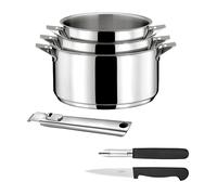 CUISINOX - Eclipse - Set da cucina e posate - Penzole da 16/18/2 cm, pelatore e spalmatore - Manico in acciaio inox - Fondo incapsulato - Compatibile con tutti i fornelli, inclusa l'induzione