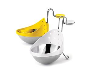 Cuisipro set poach pod 2 pezzi con gancio regolabile, acciaio inox 18/10 e plastica senza BPA, 14 x 7 x 10 cm, giallo e bianco, accessorio per uova in camicia, perfette ogni mattina
