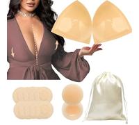 CUKIN Imbottitura Reggiseno Adesivo Push-Up Riutilizzabile, Inserti Imbottiti Leggeri a Doppio Lato per Seno Generoso | Coppe Sollevamento,Beige Chiaro,1 Paio,S
