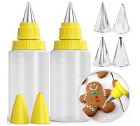 CukkiCakes (2) Bottiglie 60ml + (4) Bocchetta per Pasticceria (Taglia M) Set di 6 pz | Bottiglia Glassa per Decorare Biscotti | Scrivi, Disegna e Decora, Cupcake, Torte Usalo per Coloranti Alimentari