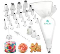 Cukkicakes Kit Pasticceria Professionale (31 Pezzi): Sac a Poche Riutilizzabile + 26 Beccucci Grandi + 3 Accoppiatori | Bocchette per Decorare Cupcakes, Torte, Zeppole - Made in Korea & Japan