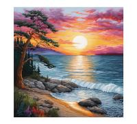 cukol cukol Kit Punto Croce Paesaggi sul Mare, Schemi Quadri Set Ricamo Punto Croce Kit da Ricamare Principianti Starter Prestampato Stampato Completo Bambini Cross Stitch Embroidery Ricami 40x40 cm