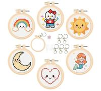 Cukol Cukol Kit Ricamo Bambini 6 Pezzi - Punto Croce Kit da Ricamare Bambini Principianti, Artigianato Manuale Cucito Divertenti per Regalo Bambina Ragazzi, Facile Creativo Cross Stitch Embroidery Set