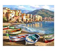 Cukol Kit Punto Croce Paesaggio Mare, 11ct Punto Croce Kit da Ricamare, Kit Quadri Punto Croce Prestampato Completo Stampati Prestampati Schemi Principianti Set Kit Ricamo Ricami Disegni 36x36 cm