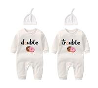 culbutomind 2 tutine per gemelli neonati, scritta Double Trouble, grazioso pagliaccetto con berretto, pigiama per bambini, idea regalo, bianco., 0-3 Mesi
