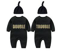 culbutomind 2 tutine per gemelli neonati, scritta Double Trouble, grazioso pagliaccetto con berretto, pigiama per bambini, idea regalo, Motivo leopardato Dt, 0-3 Mesi