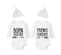 culbutomind 2 Tutine Per Neonati Gemelli Body Per Bambina Best Friend Born Together Bambino Neonato Divertenti Body Per Neonato(white long 3m)