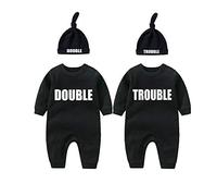 culbutomind 2 Tutine Per Neonati Gemelli Body Per Bambina Double Trouble Bambino Neonato Divertenti Body Per Neonato Gemelli(black 9m)