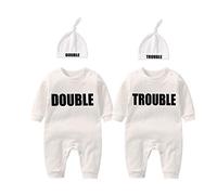 culbutomind 2 Tutine Per Neonati Gemelli Body Per Bambina Double Trouble Bambino Neonato Divertenti Body Per Neonato Gemelli(white 3m)