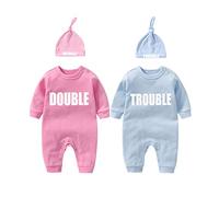 culbutomind 2 Tutine Per Neonati Gemelli Body Per Bambina Double Trouble Bambino Neonato Divertenti Body Per Neonato Gemelli(pink blue 12m)