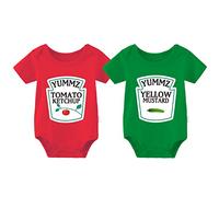 culbutomind 2 Tutine Per Neonati Gemelli Body Per Bambina Yummz Tomato Ketchup Bambino Neonato Divertenti Body Per Neonato Gemelli(RG S 9m)