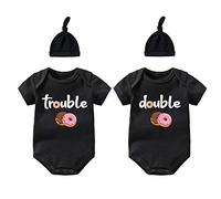 culbutomind Baby Twins Body Double Trouble Neonato Unisex Baby Pagliaccetto Carino Outfit Con Cappello, ciambella neri, 6-9 Months