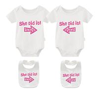 culbutomind Baby Twins Body She He did it Vestiti Neonato Ragazza Vestiti Gemelli Regalo Bambino, Bianco BP, 6-9 Months