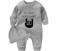 culbutomind Babysuit Outfit Set Baby Loves Rock Print Manica Lunga Abbigliamento Infantile Nuovo Nato Vestiti Del Bambino, Camicia Grigio Rock, 1 mese