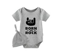 culbutomind Body Bambino Gemelli Born To Rock Body Neonato Regalo Divertenti Gemello Tutina Manica Corta Bimba Con Cappello(grey rock 9m)