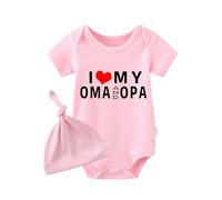 culbutomind Body Bambino Gemelli I Love My Oma And Opa Divertenti Body Neonato Regalo Gemella Tutina Manica Corta Bimba Con Cappello(pink oma 6m)
