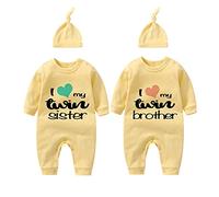 culbutomind Body Bambino Gemelli I Love My Twin Sister Brother Divertenti Body Neonato Regalo Gemella Tutina Manica Corta Bimba Con Cappello(Yellow 3 months)