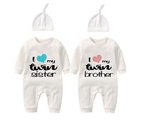 culbutomind Body Bambino Gemelli I Love My Twin Sister Brother Divertenti Body Neonato Regalo Gemella Tutina Manica Corta Bimba Con Cappello(White 6 months)