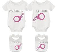 culbutomind Body per neonati gemelli Don't Go Bacon My Heart, tutine per neonati, body a maniche corte per ragazzi e ragazze, regalo per gemelli, abbigliamento con bavaglino, 0-3 Monate