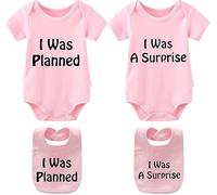 culbutomind Body per neonati gemelli, I Was Planned, divertente, a maniche corte, regalo per nascita, per neonati e neonate, abbigliamento per gemelli con cappellino, 3-6 Monate