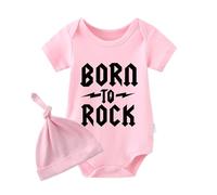 culbutomind Born to Rock - Body per neonato, a maniche corte, per neonati, Cappello rosa a rocce, 1 mese