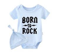 culbutomind Born To Rock - Body per neonato a maniche corte per neonati, con scritta "Born To Rock", cappello da blu a rocce, 0-3 Months