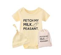 culbutomind Fetch My Milk Fun Baby Body a maniche corte regalo per nascita ragazzi ragazze gemelli abbigliamento bambino con cappello, Giallo Fetch My Milk, 6-9 Monate