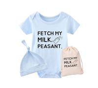 culbutomind Fetch My Milk Fun Baby Body a maniche corte regalo per nascita ragazzi ragazze gemelli abbigliamento bambino con cappello, Blu Fetch My Milk, 6-9 Monate