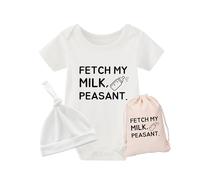 culbutomind Fetch My Milk Fun Baby Body a maniche corte regalo per nascita ragazzi ragazze gemelli abbigliamento bambino con cappello, Bianco Fetch My Milk, 6-9 Monate