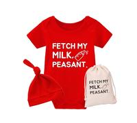 culbutomind Fetch My Milk Fun Baby Body a maniche corte regalo per nascita ragazzi ragazze gemelli abbigliamento bambino con cappello, Rosso Fetch My Milk, 6-9 Monate