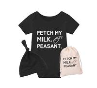 culbutomind Fetch My Milk Fun Baby Body a maniche corte regalo per nascita ragazzi ragazze gemelli abbigliamento bambino con cappello, Nero Fetch My Milk, 3-6 Monate