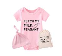 culbutomind Fetch My Milk Fun Baby Body a maniche corte regalo per nascita ragazzi ragazze gemelli abbigliamento bambino con cappello, Rosa Fetch My Milk, 6-9 Monate