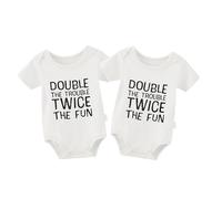 culbutomind Pagliaccetto gemelli Double The Trouble Twice The Fun Neonato Body Ragazzi Ragazze Regalo Manica Corta Gemelli Vestiti, Bianco Double The Trouble, 6-9 Monate