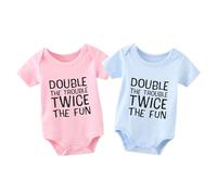 culbutomind Pagliaccetto gemelli Double The Trouble Twice The Fun Neonato Body Ragazzi Ragazze Regalo Manica Corta Gemelli Vestiti, Pb Double The Trouble, 0-3 Monate